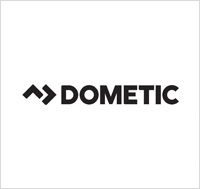 A black and white logo with the word dometic.